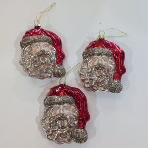 Mercury Glass Vintage-style Traditional Santa Claus Ornaments Lot Of 3